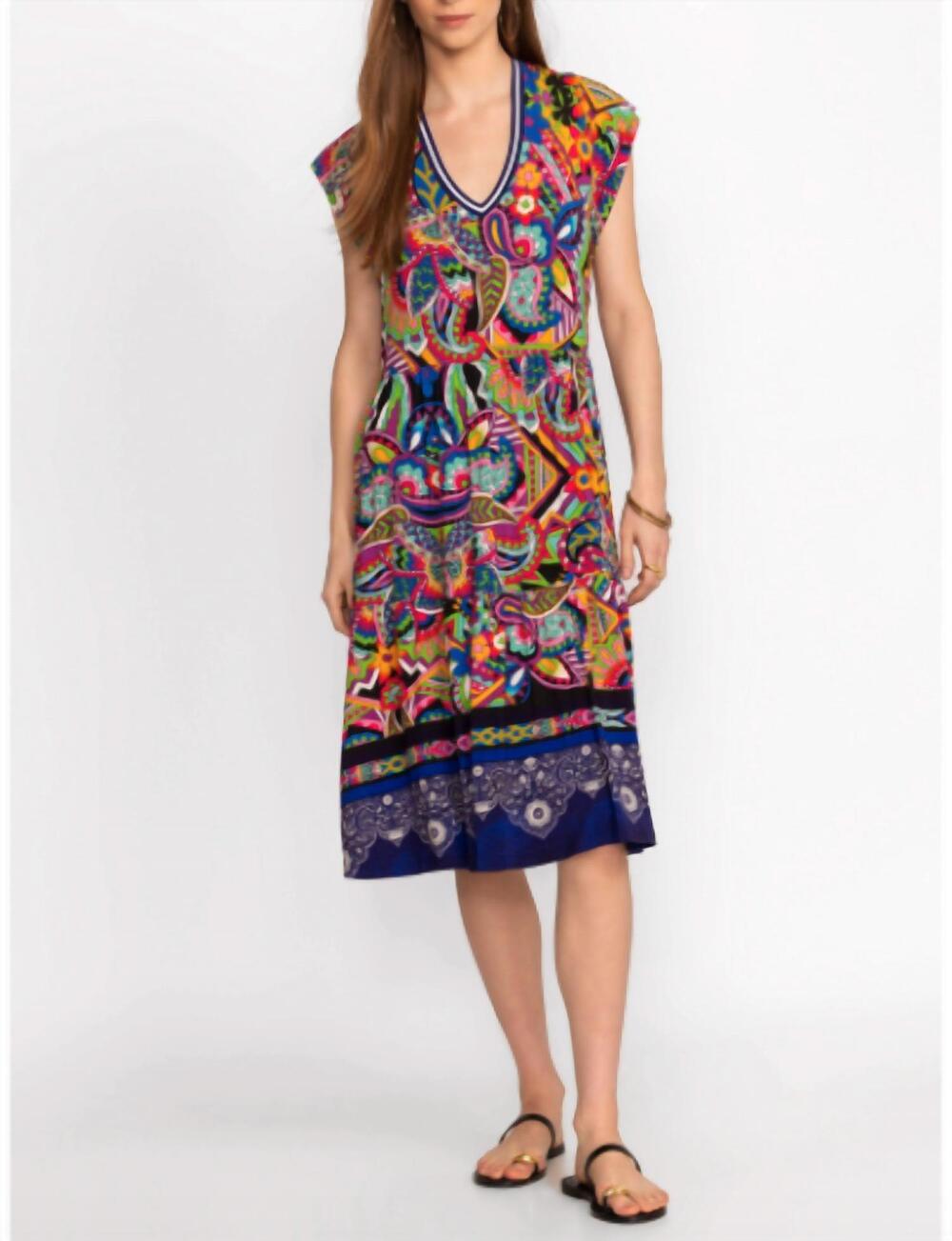 NEW JOHNNY WAS janie favorite tiered tea length midi dress in demarne print